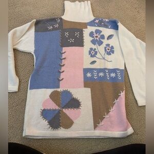 Designers Originals Patchwork Turtleneck Sweater - Pink, Blue, Brown